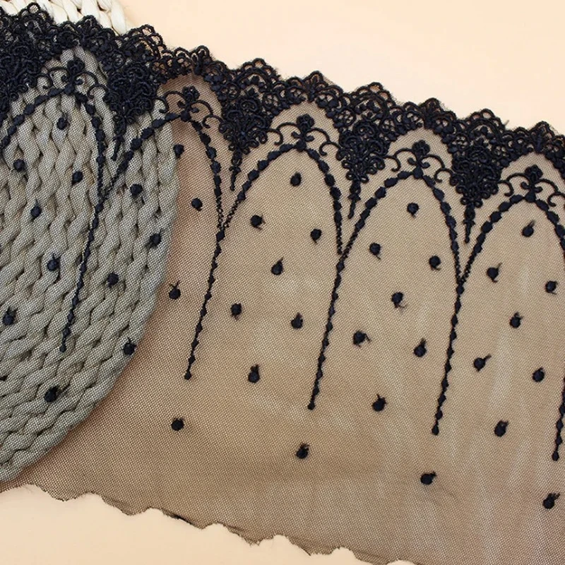 Off white Black Floral Embroidered Lace for Sewing, Guipure Lace, African Lace Fabric Trim, DIY Garment Accessories, 21cm Width