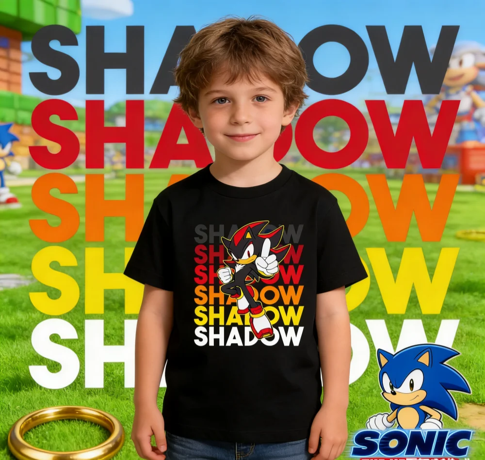 Summer Sonic printed 100% pure cotton casual loose short sleeved T-shirt, cute children's style,fade resistant and fast shipping