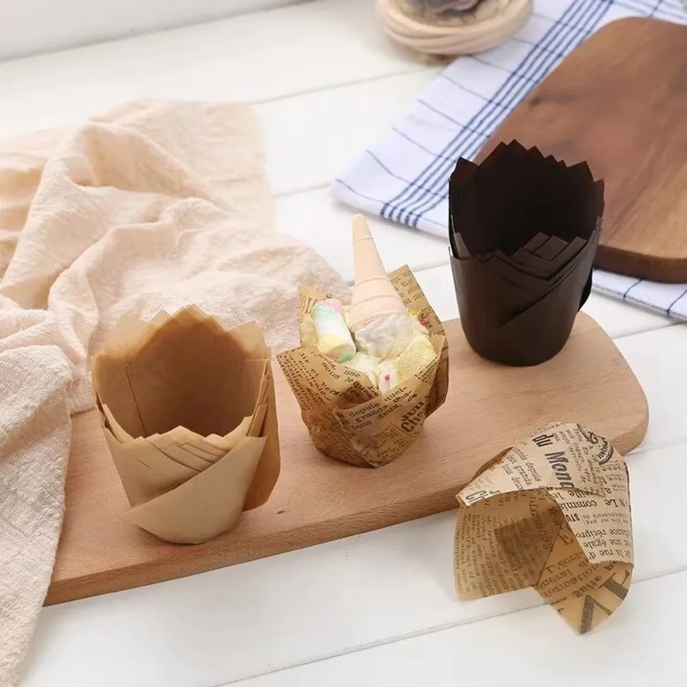 Novos Copos de Papel Antiaderente para Bolo e Muffin, Ferramentas de Confeitaria DIY, Formas Tulipa para Assar, Papel Anti-Gordura para Casa e Cozinha