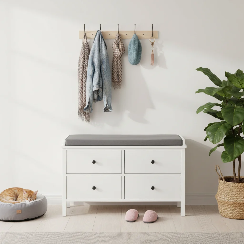 

xx-Modern Wooden and Gray 4-Drawer Shoe Bench for Hallway and Living Room*