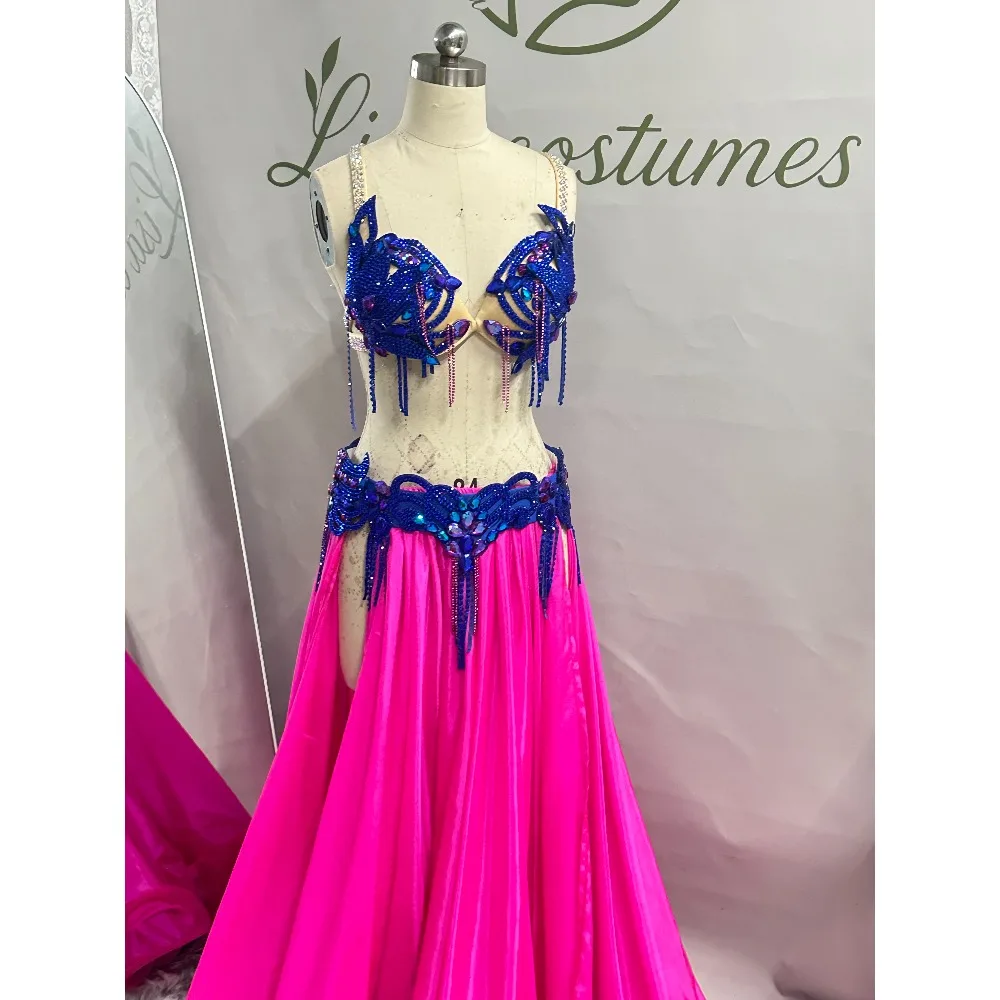 BellyDance Suit Embroidery Diamond Bra Split Fishtail Skirt Performance Set Custom Adult Child Competition Clothing Accessories