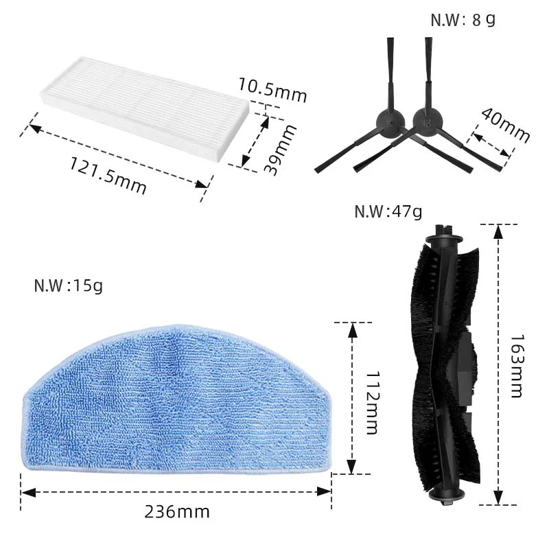 Roller Side Brush HEPA Filter Mops Cloths For Tikom G8000 Pro/ Honiture G20 Robot Vacuum Cleaner Accessories Replacement