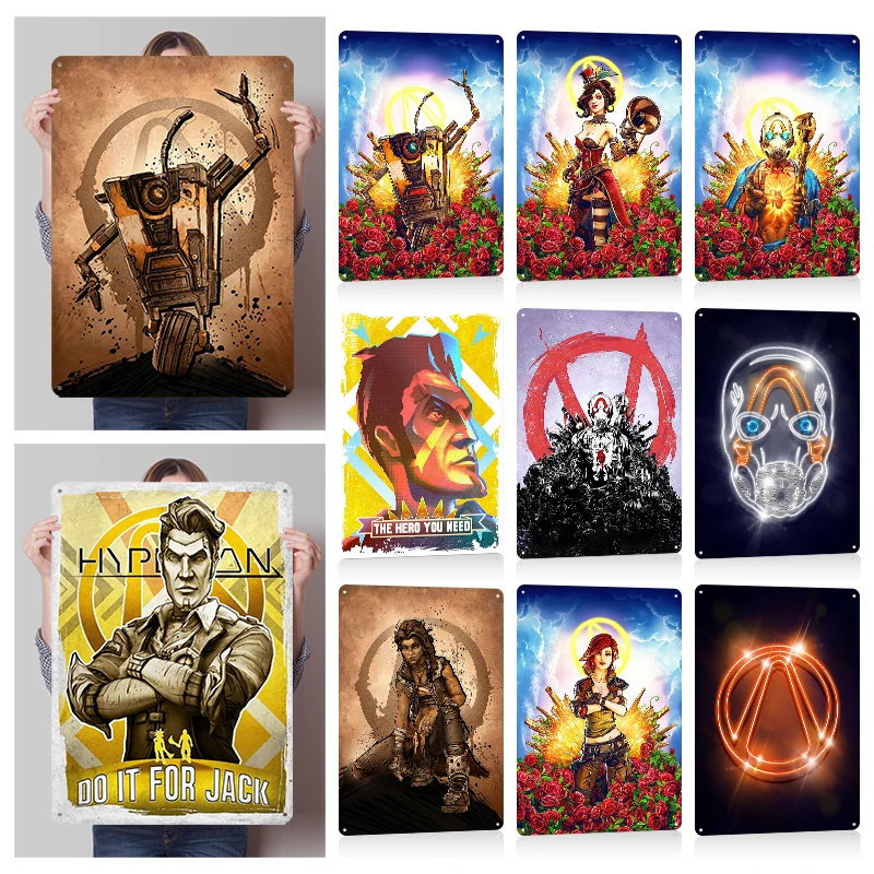 Borderlands Metal Posters Customizable Retro Vintage Metal Signs for Fans Game Room Wall Art Home and Decoration Gaming House