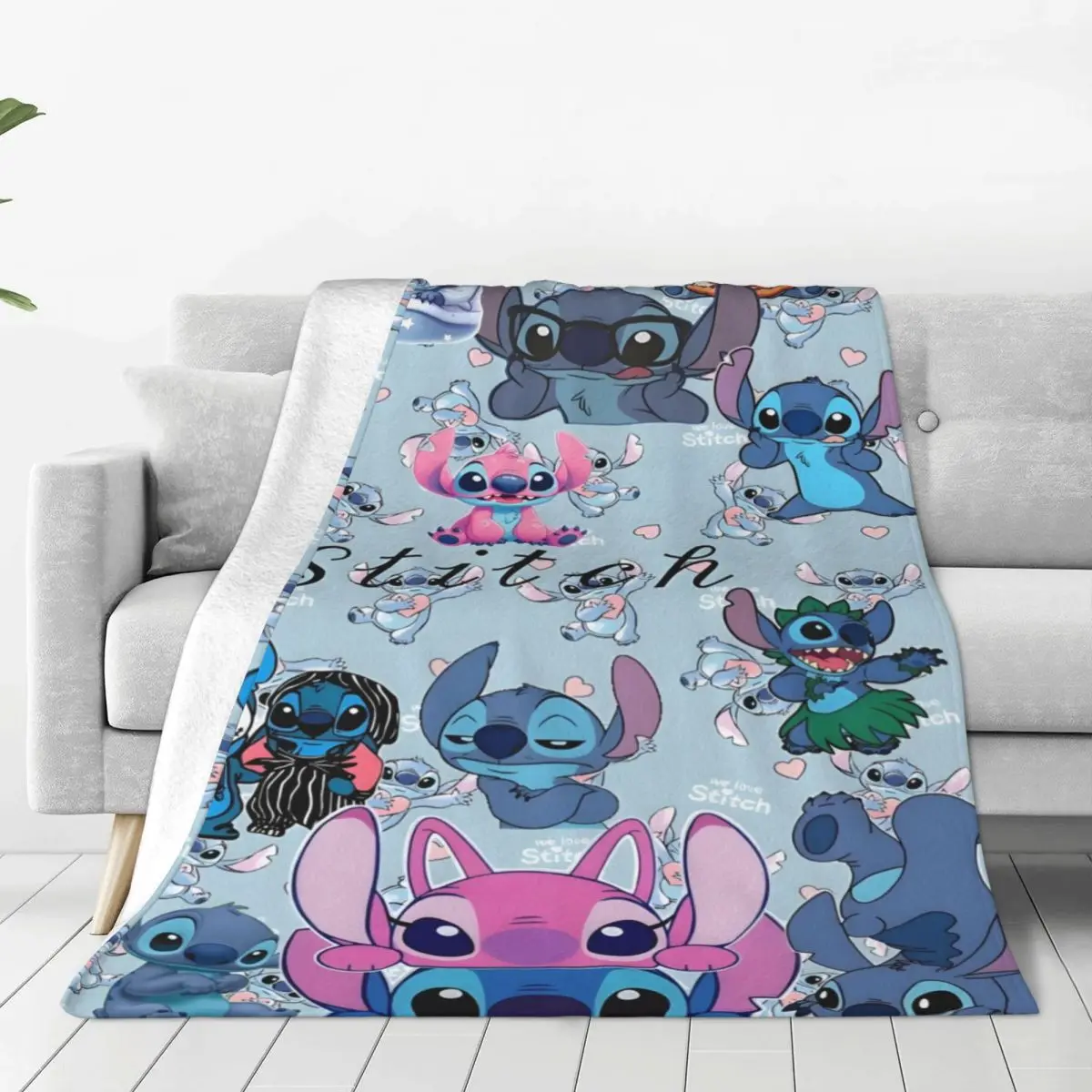 

Stitch Plush Flannel Blanket - Warm and Snuggly Fleece Throw for Couch, Bed, and Camping Adventures Any Time of Year
