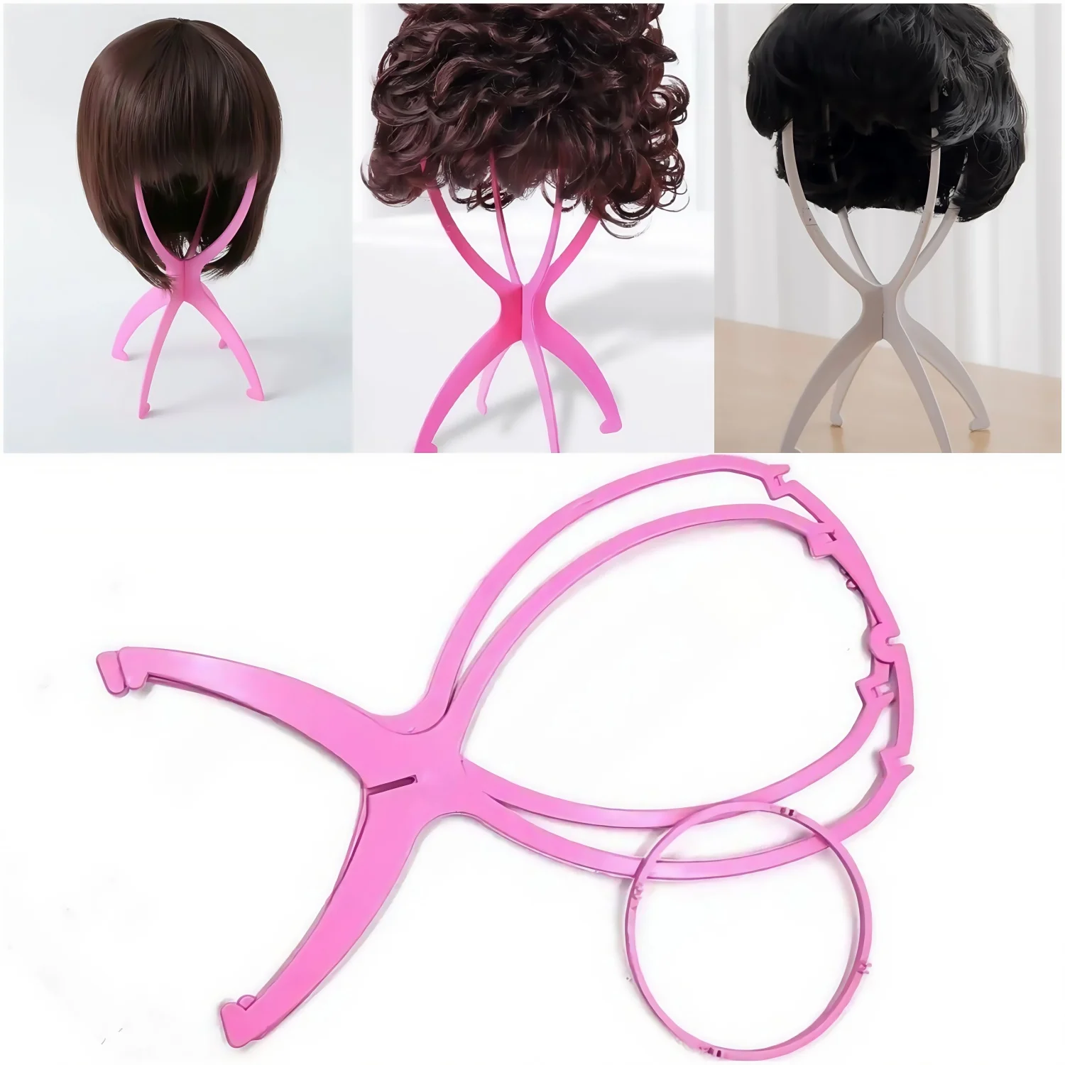 

Wig Head Stand 1Piece Plastic Folding Wig Stand 4 Colors Mannequin Head Holder Durable Portable Wig Display Stand for Woman Wigs