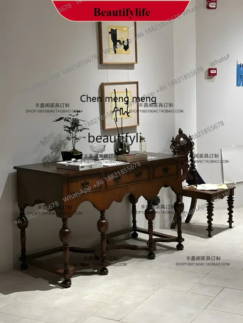 

G153 Medieval retro solid wood porch table foyer dining side table drawer storage decorative strip case