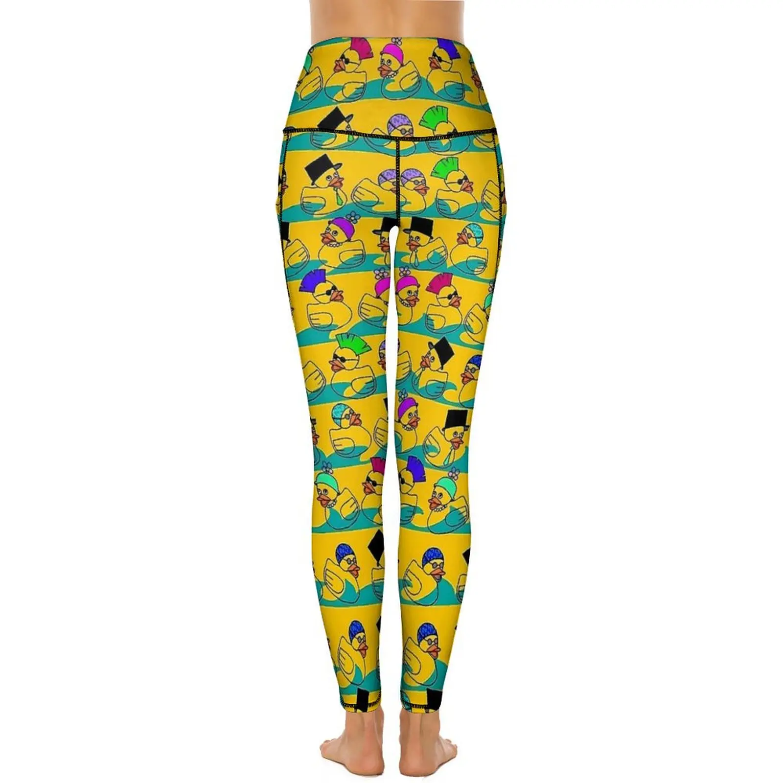 Funny Rubber Ducks Print Yoga Pants With Pockets  Leggings Sexy Push Up Kawaii Yoga Sport Legging Elastic Printed Gym Leggins