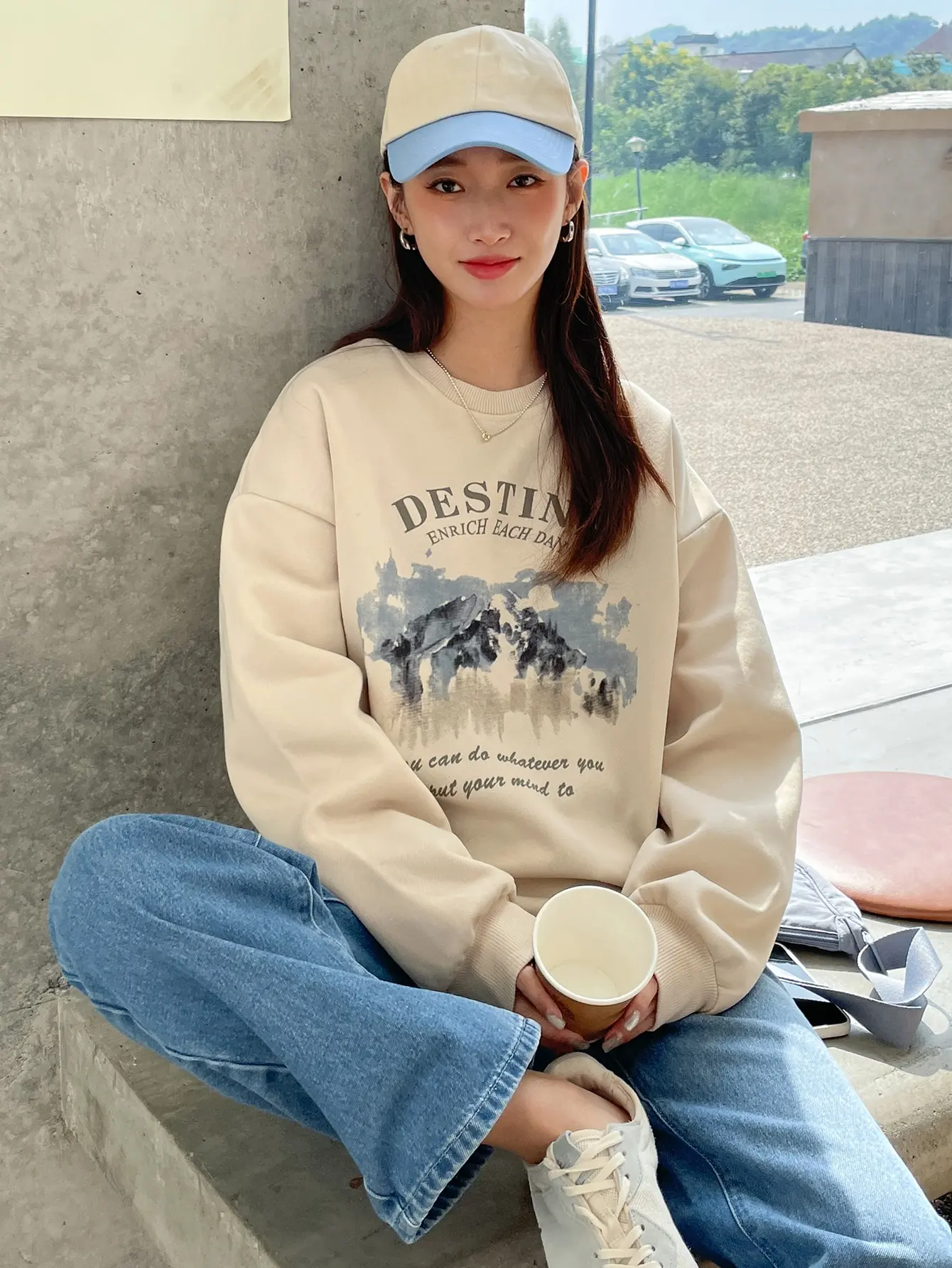 Women Sweatshirt Destiny Enrich Each Day Letter Print Hoodie Korean Casual Streetwear Crewneck Loose Pullover Female Clothes