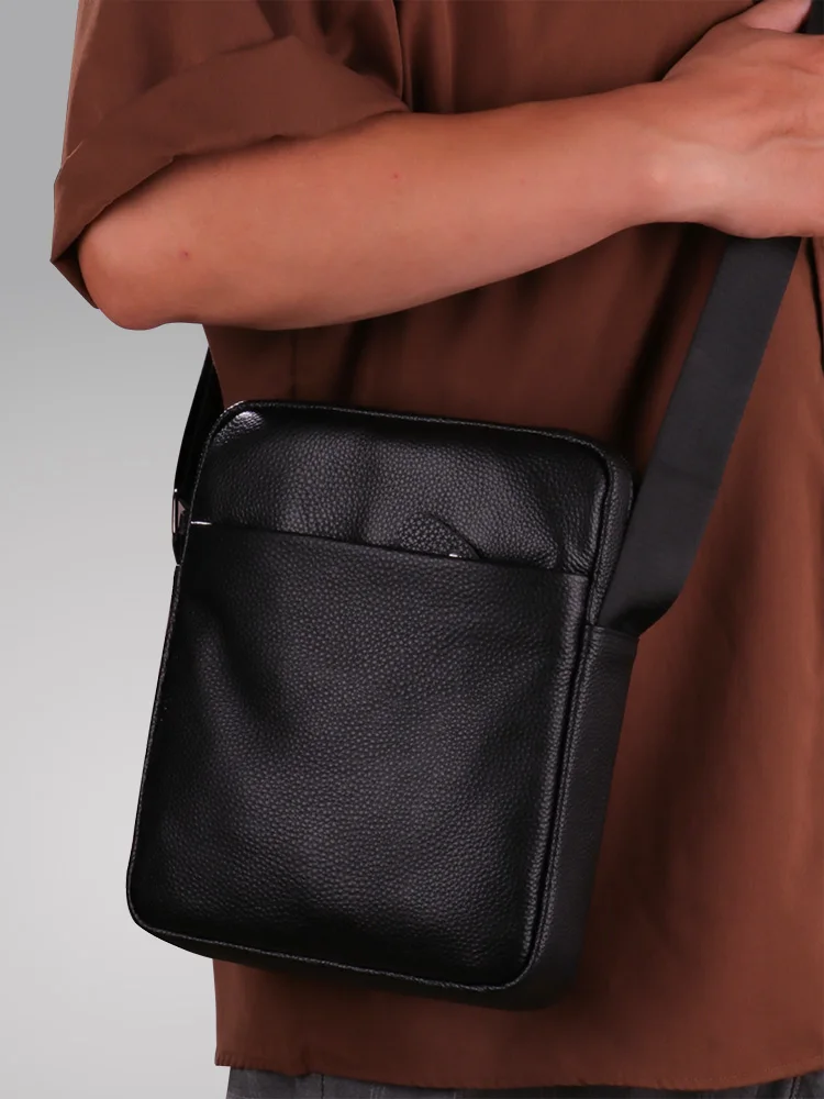 Genuine Leather Shoulder Bag Men's Crossbody Soft Cowhide Vertical Commuter Bag Stylish Men's Work Bag Casual Leisure
