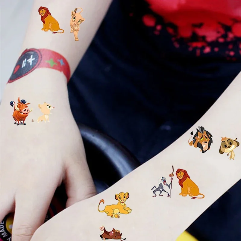 Disney-pegatinas de tatuaje del Rey León, Simba, tatuajes falsos temporales para niños, pasta en brazos o piernas, juguetes para niños, regalos geniales