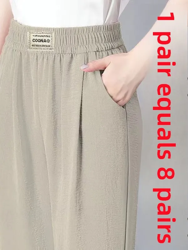 Pantaloni stile harem in seta di ghiaccio a vita alta Pantaloni casual larghi a nove punte da donna Nuovi pantaloni da mamma per capispalla di tendenza nazionale cinese Sle