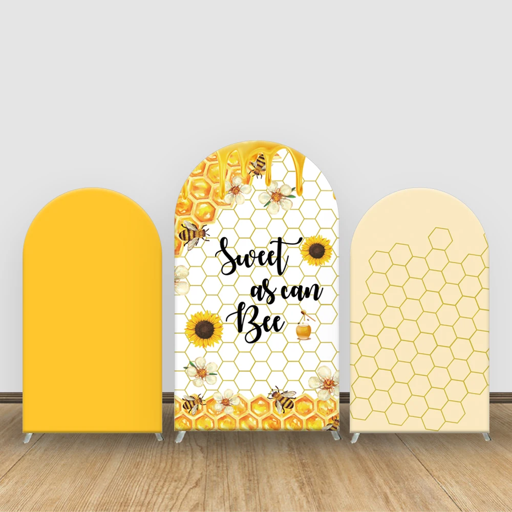 

Sweet As Can Bee Arch Backdrop Honeybee Baby Shower Birthday Party Decorations Honeycomb Yellow Background Elastic Fabric