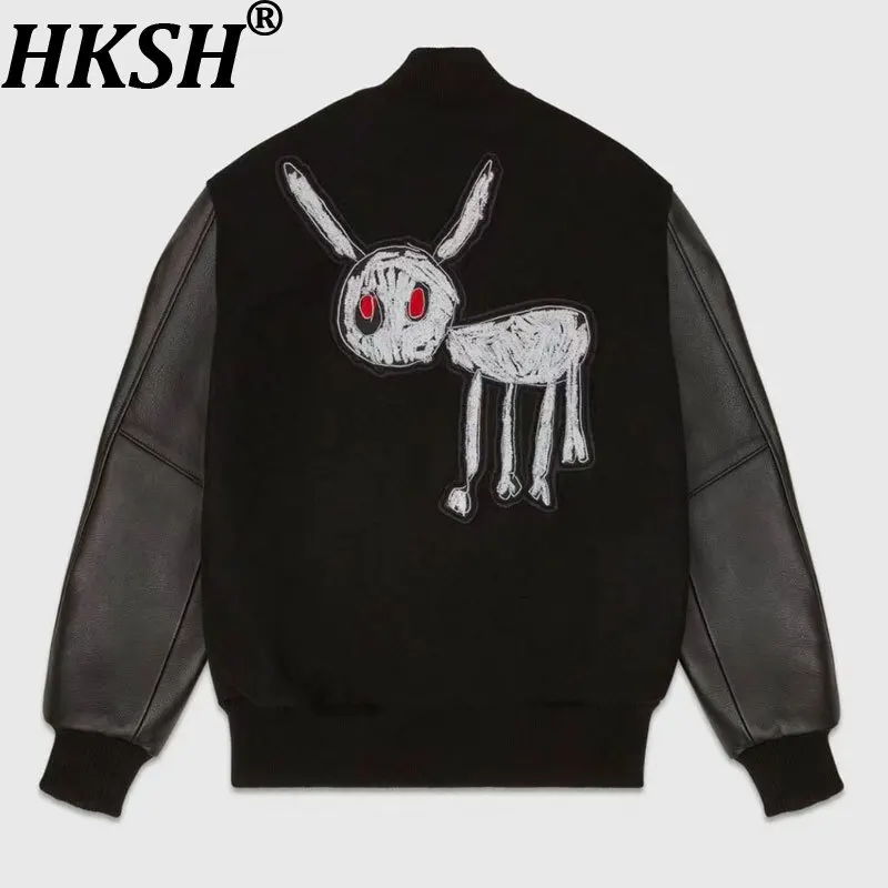 

HKSH весна осень новый мужской прилив темная техническая одежда лоскутная воловья шерстяная бейсбольная куртка студенческие шикарные Ins сращенные панк-пальто HK11126