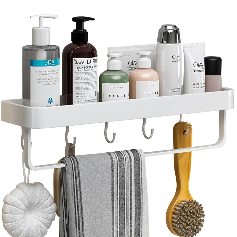 White Punch-Free Wall-Mounted Bathroom Rack, Toilet Washstand, Towel Storage, Shelf, Household Items