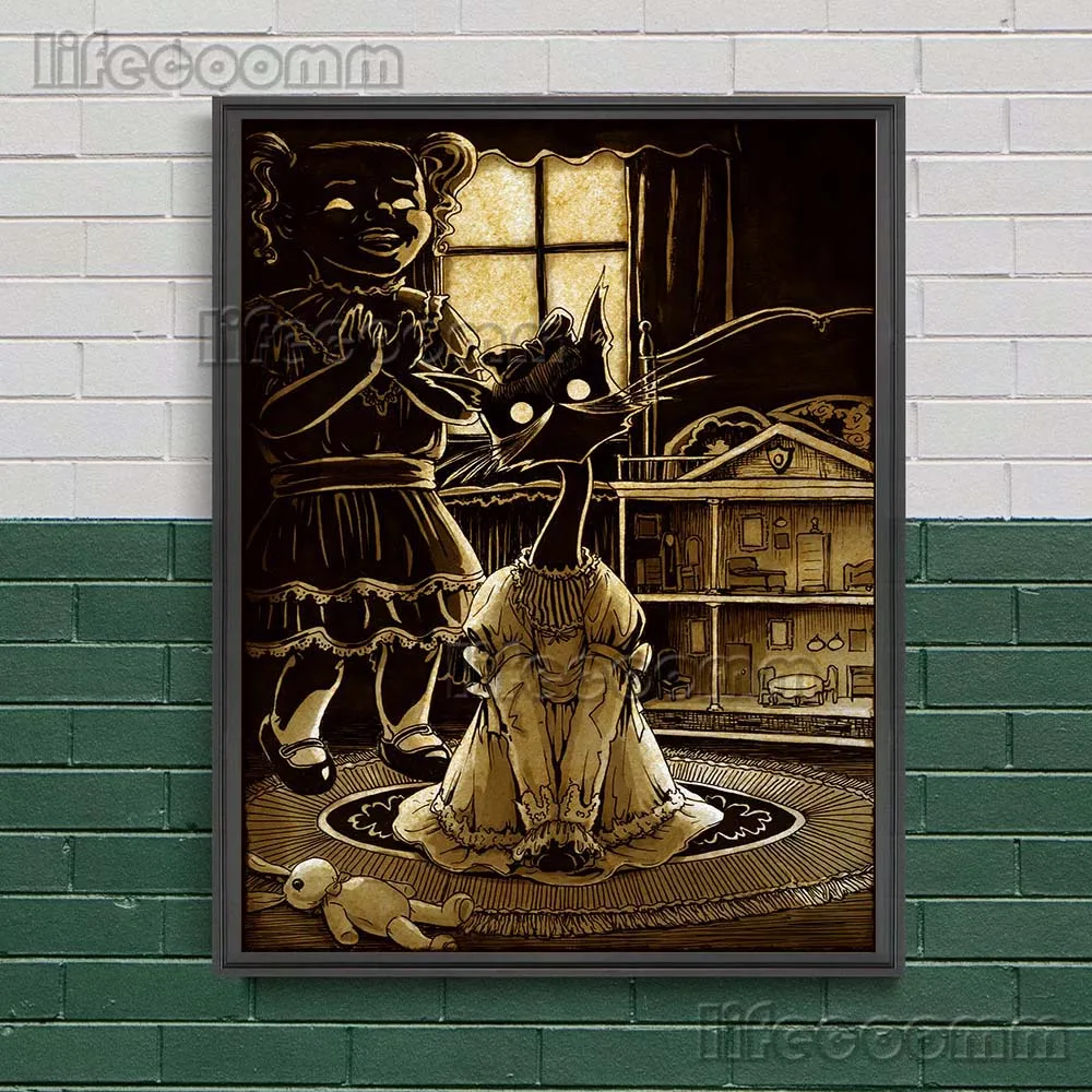 Black Cat Of Salem Witch Town Vintage Wall Art Canvas Painting Dizzy Bat And Witch Cat Art Poster And Print Home Decor Unframed