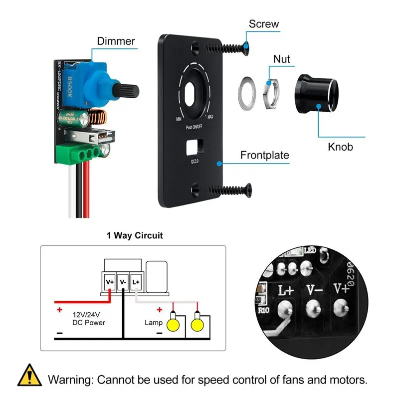 DC 12-24 V LED Dimmer PWM Dimmer Switch, 5 A 3 Wire Dimmer For LED Bulbs With USB Fast Charging QC 3.0 For RV,Boat,Truck-[A04I T
