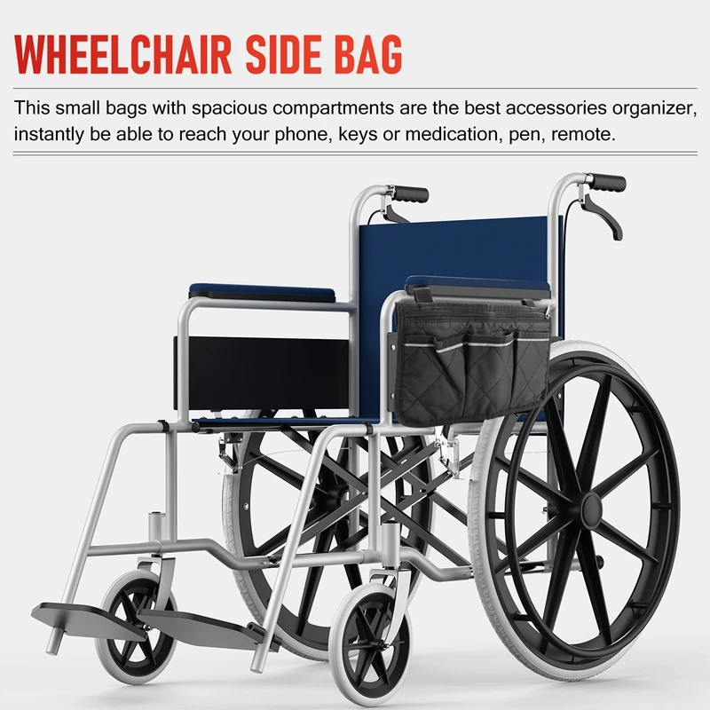 Wheelchair Side Bag For Back Wheelchair Storage Bag Pouch Fits Most Bed Rail Scooters Walker Power & Manual Electric Wheelchair