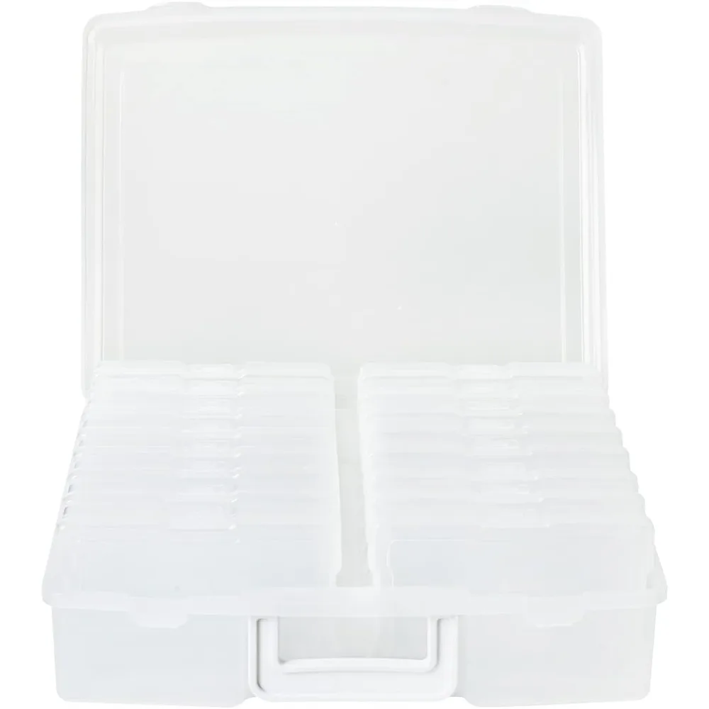 Portable 4x6 Photo Organizer with 16 Cases, Transparent Storage, Handle for Easy Transport
