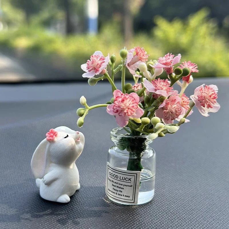 Nette Rose Blume Vase Und Kaninchen Auto Innen Dekoration Ornamente Auto Center Konsole Dekoration Gadgets Für Auto Zubehör
