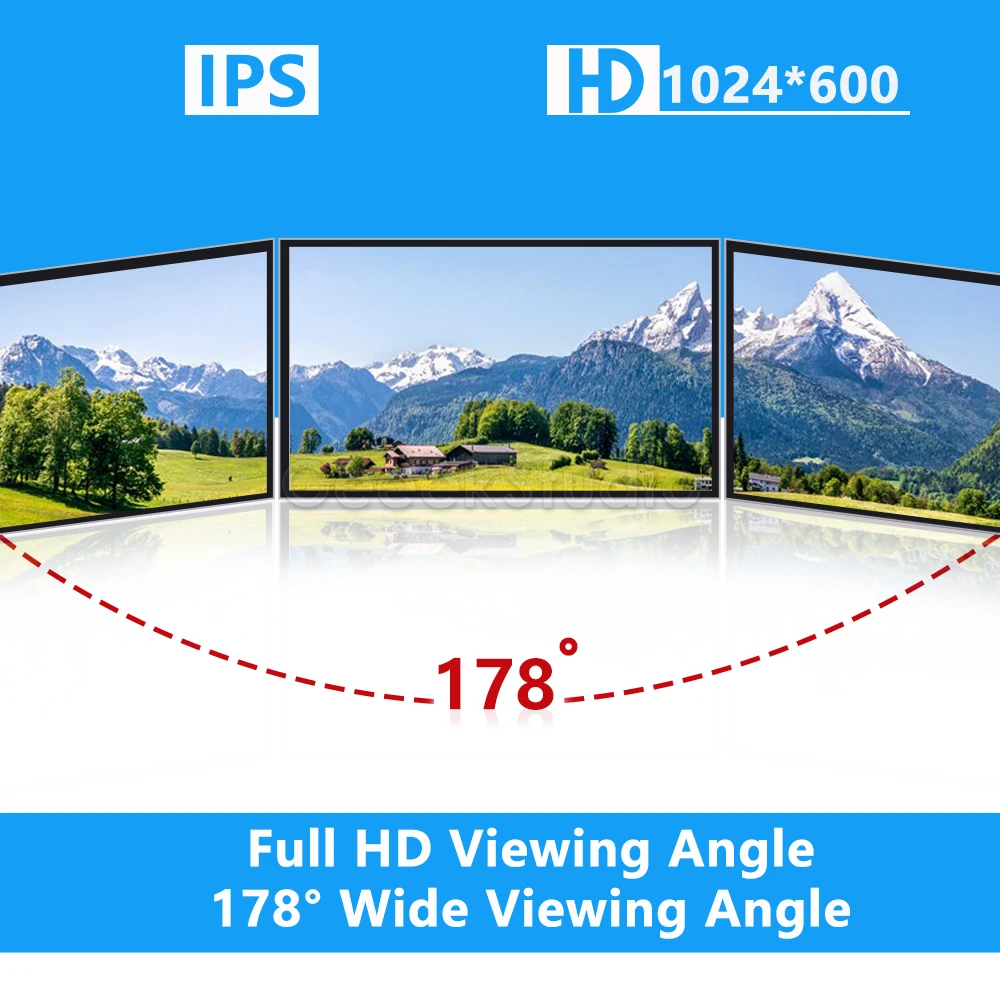 7 inch 1024*600 Display 60Hz IPS portable Screen with Brackets for Raspberry Pi and Windows PC (No Touch)