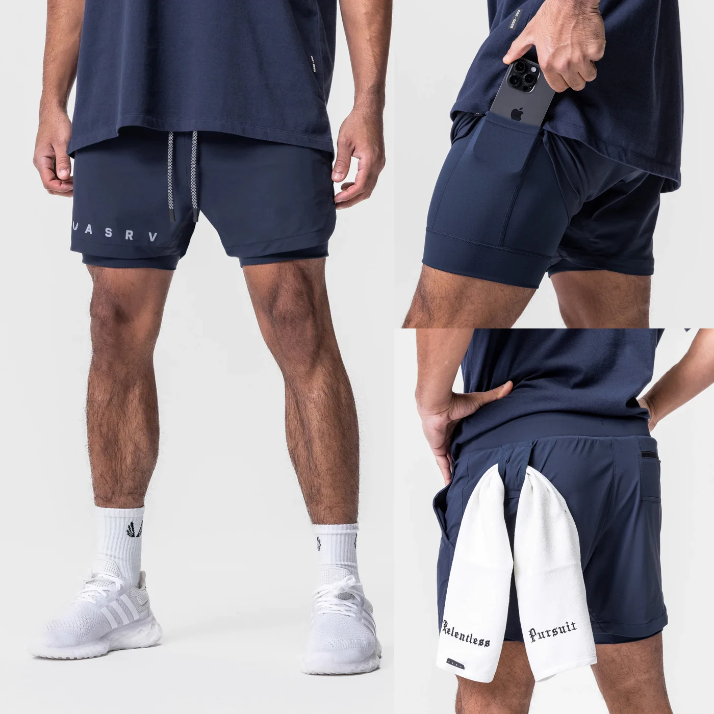 New Summer Jogger Sports Fitness Men's Shorts Running Basketball Training 2-In-1 Double Layer Shorts Quick Drying Beach Pant