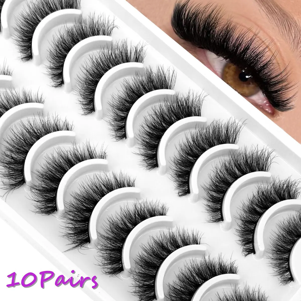 HBZGTLAD 10 Pairs Eyelashes 3D Natural Long False Lashes Fluffy Soft Cross Manga Lashes Wispy Natural Eyelash Extension Makeup