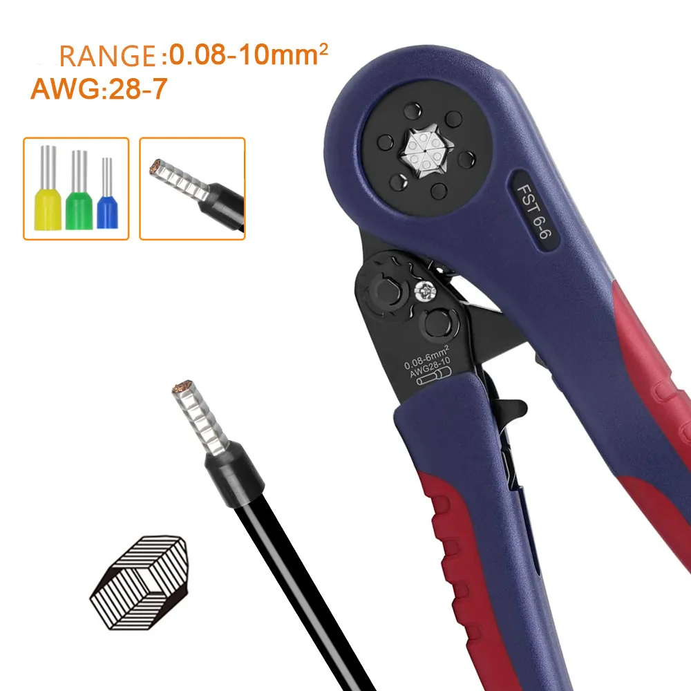 WOZOBUY Crimpzangen für Rohrklemmen FST-10S 0,08 mm-10 mm2 28-7AWG & FST 6-6 0,08-6 mm2 28-10AWG Crimpzangen Crimpzangen-Sets – Detail 5