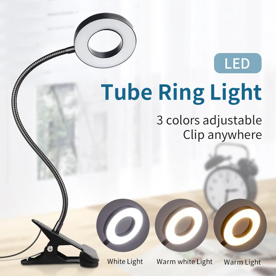 

USB LED Desk Lamp Rechargeable Clip Book Light Flexible Eye Protection Reading Light 3 Level Brightness Adjustable Table Lamp