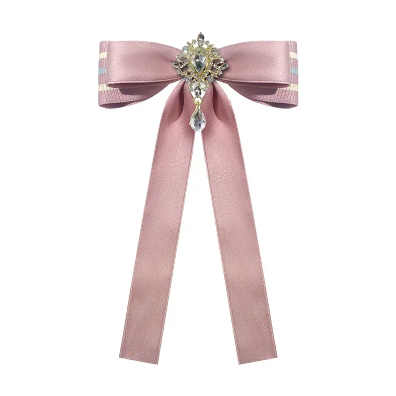Women\'s Rhinestone Bow Tie Brooch Luxury British Korean College Style Uniform Suit Sweater Shirt Accessories Collar Flowers Pins