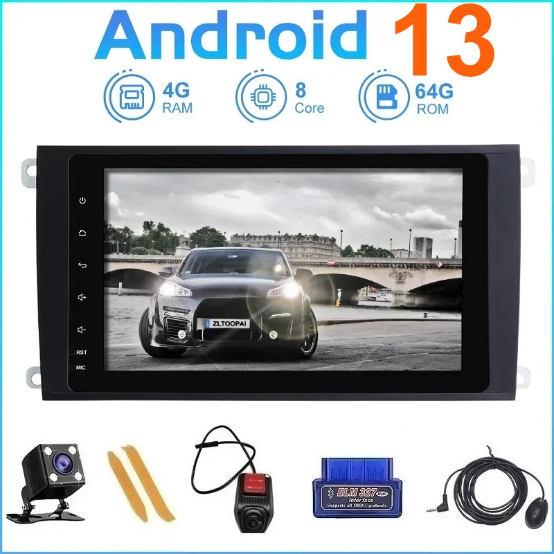 

ZLTOOPAI Car Multimedia Player 2 Din Android 13 For Porsche Cayenne Car GPS Radio Stereo 8 Core ROM 64GB DVR DAB WIFI