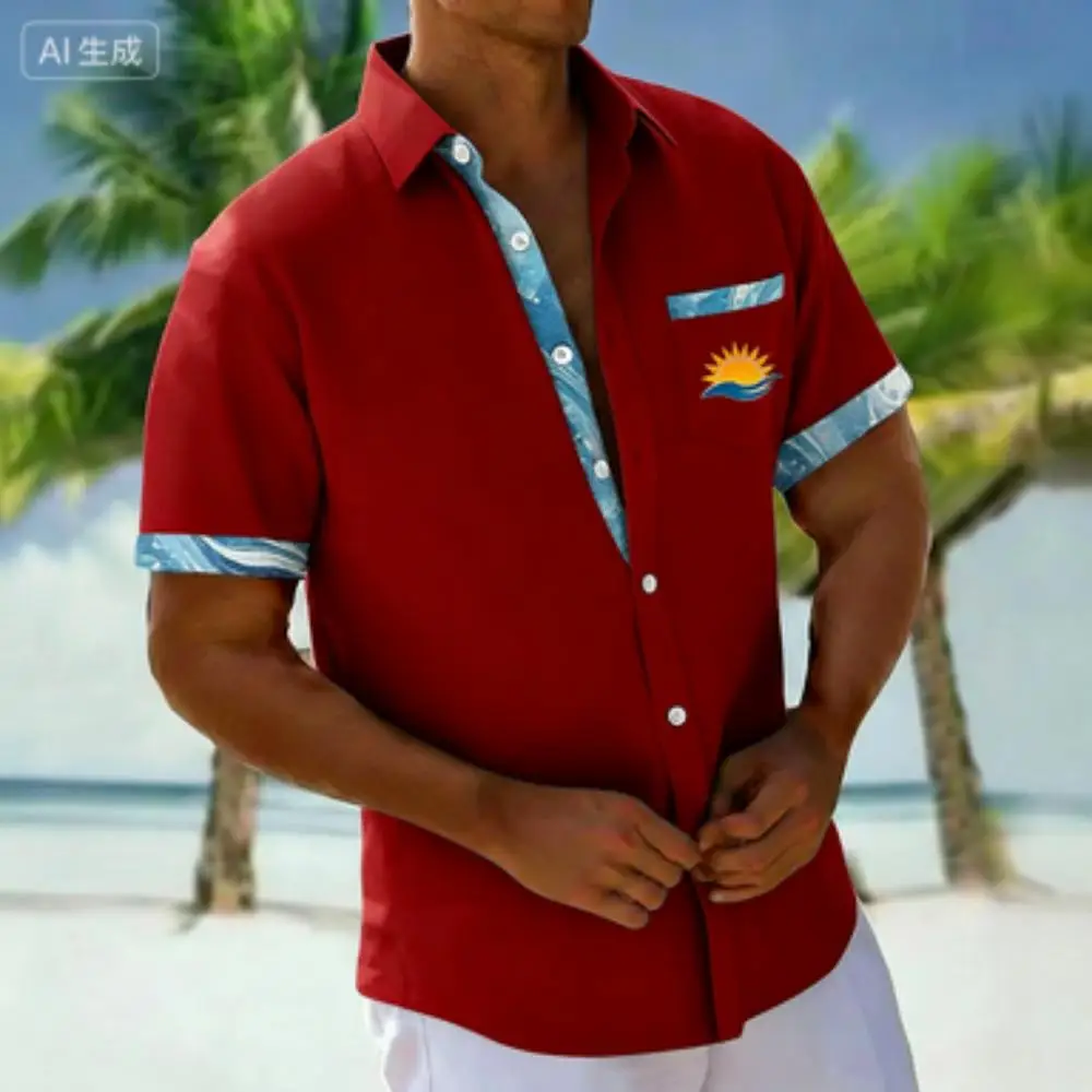Men's shirts, casual shirts, printed long sleeved shirts, daily, fashionable, comfortable, Hawaii street tourism beach printed f