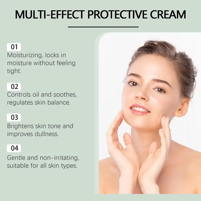 Crema protectora multiefecto de té verde, protección para exteriores, refrescante, suavizante, Control de aceite, crema diaria para la piel del acné facial delicada