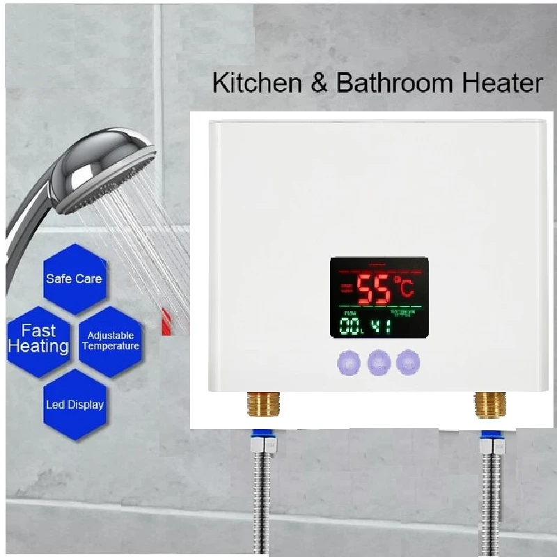 Instant with remote control Water Heater Wall Mounted Electric Hot Water Heater Thermostat Fast Heating Kitchen Bathroom Shower