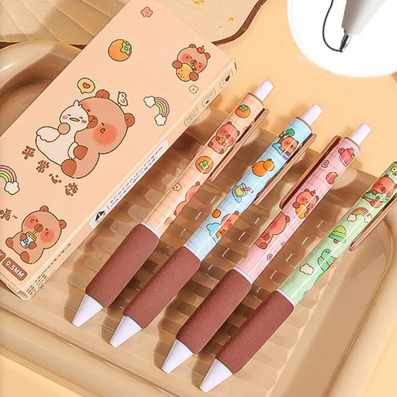 Ensemble de stylos à encre gel pour la journalisation, AdTosAnimals Shape, pointe fine, rétractable, étudiants et adultes, mignons, 0.5mm, 0.5mm, 4 pièces