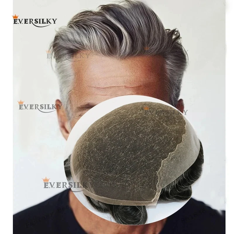 

Швейцарское кружево Q6, темно-коричневый серый оттенок 1B50 # 1b80 # 1B65 Дышащий парик-накладка с кружевной передней частью из 100% натуральных человеческих волос для мужчин, с осветленными узлами и естественной линией роста волос