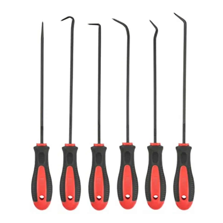 

Extra Long Precision Hook and Pick Set, 6-Piece Set, Chrome Vanadium Steel Shaft, for Remove Hoses and Gaskets, Auto and Electr