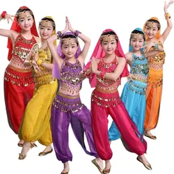 Stage Chiffon Children Indian Belly Dance Girl Costume Halloween Performance 7pcs Sets Kids Dancing Cloth Outfits