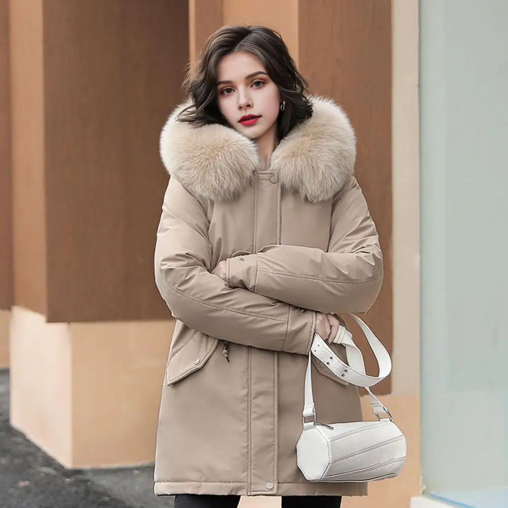 2025 Nuova Giacca Invernale Donna Parka Moda Cappotto Lungo Fodera di Lana Parka Con Cappuccio Sottile Con Collo di Pelliccia Caldo Abbigliamento Da Neve Vestiti Imbottiti