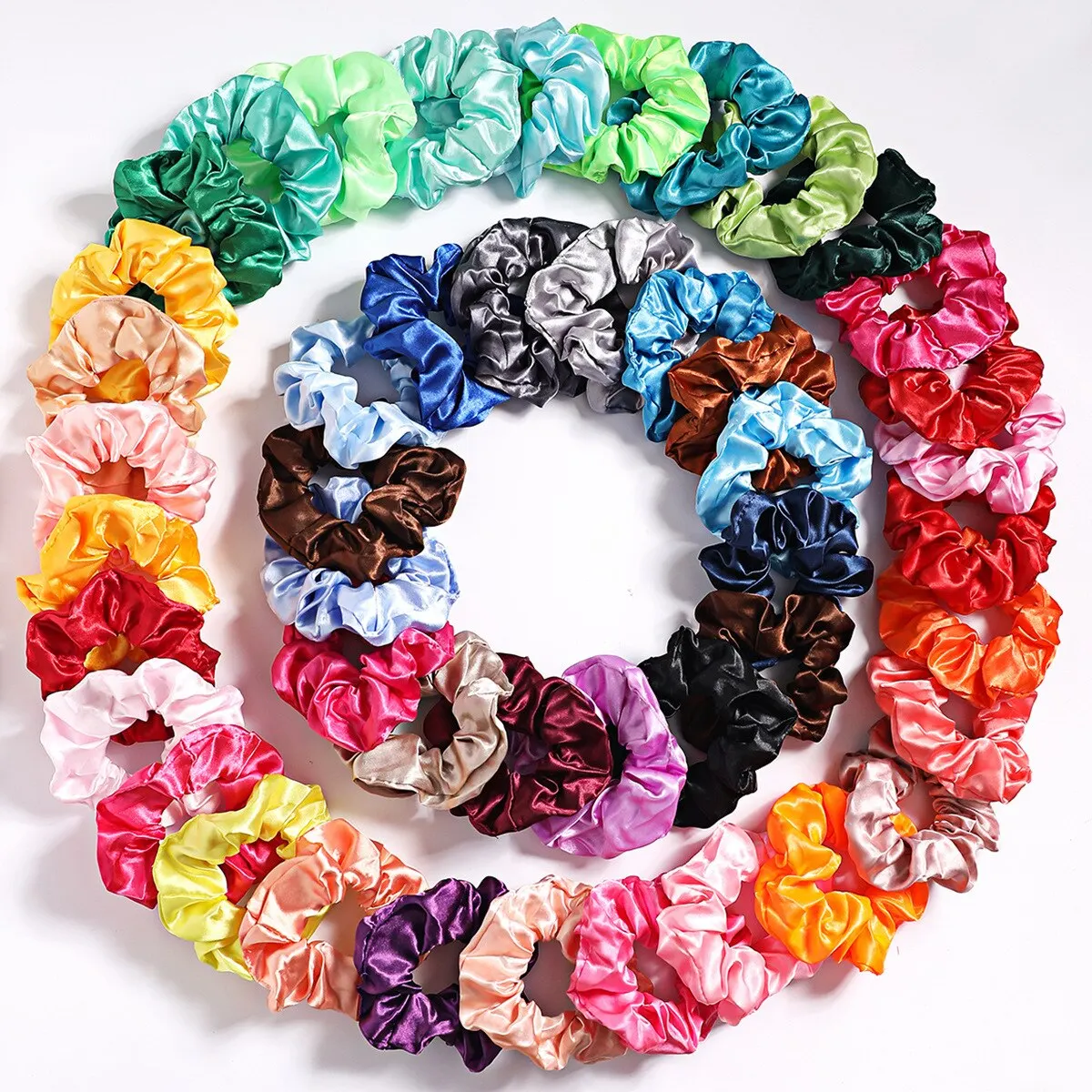 Scrunchies de cetim para mulheres e meninas, elásticos, rabo de cavalo, laços de borracha, acessórios de moda, 50 pcs, 30 pcs, 10pcs