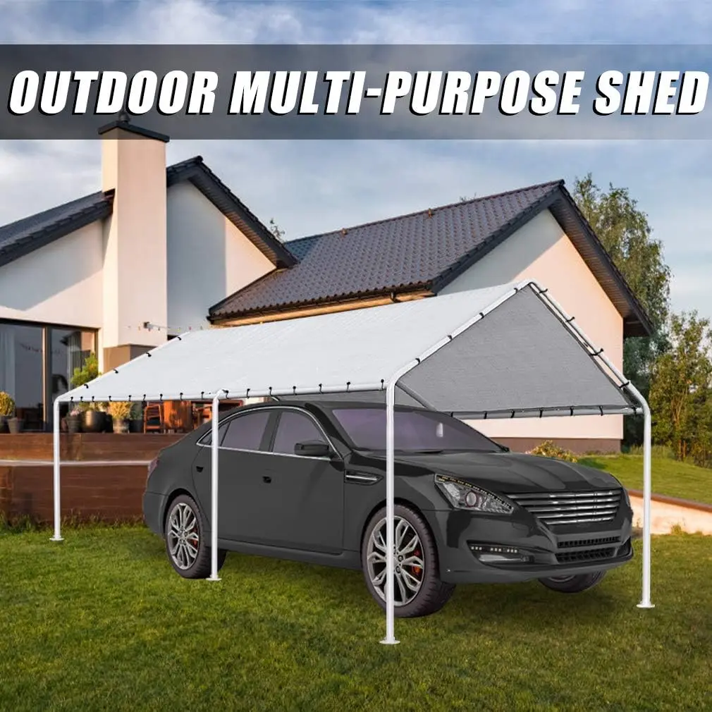 خيمة مظلة مقاومة للماء من Carport المجلفن شديدة التحمل مقاس 10 × 20 بوصة مع مجموعة مرساة، تصميم مفتوح الجوانب للسيارات والاستخدام الخارجي