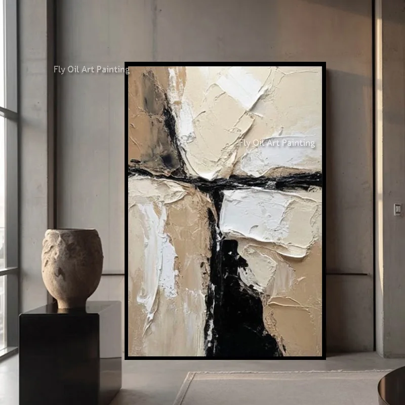 Palette Knife Handmade Neutral Color Block Canvas Art, Raised Textured Abstract Painting, Minimalist Hallway Wall Decoration