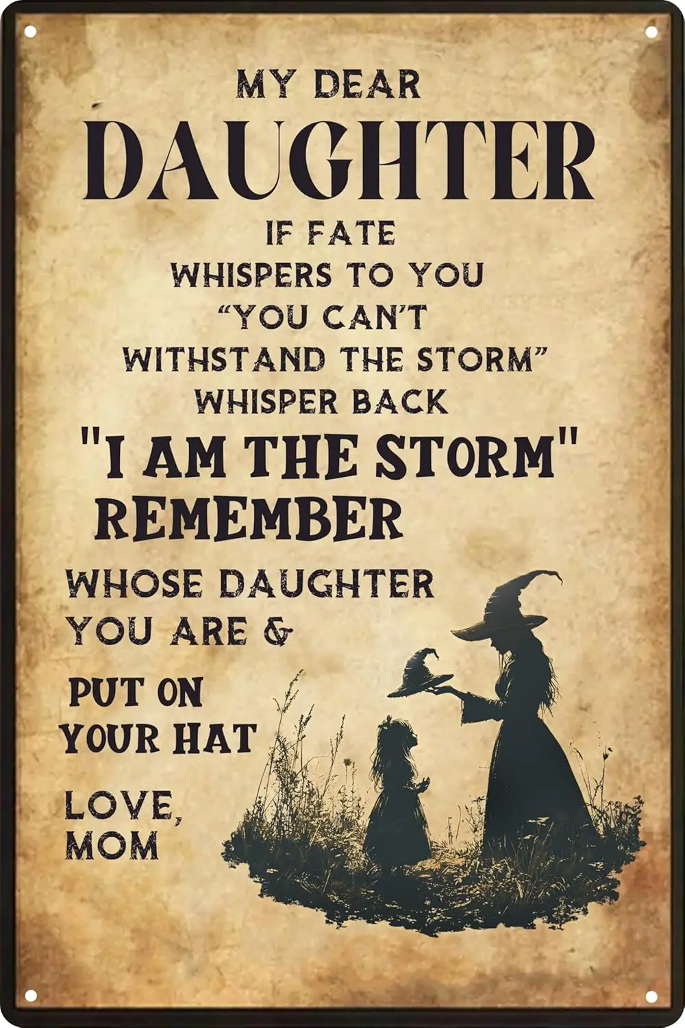 Witch Art Gifts Retro Metal Tin Sign Halloween Birthday Gift For Bedroom Decor Fall Wall Room To My Daughter Never Forget That I