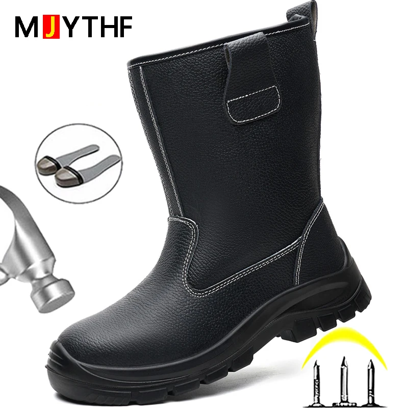 

Black Leather Boots Men Steel toe shoes Waterproof Men Mining boots Safety Shoes Puncture-Proof Safety boot for engineers Work