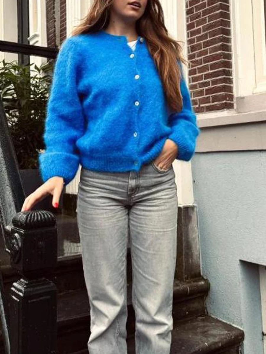 

Women's Fashion Cardigan Aesthetic Solid Color Long Sleeve Sweater Button Up Fall Casual Soft Knit Jacket Street Wear