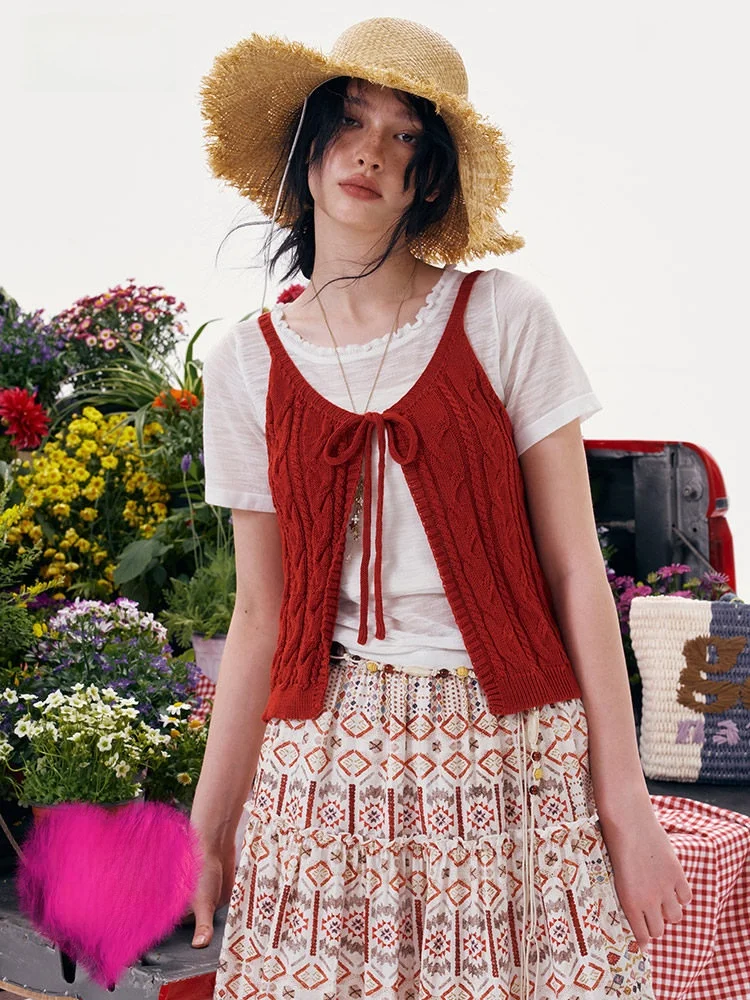 

Slim Fit Knitted Short Sleeve T-Shirt with Strap Spring Summer Two Piece Set Casual Comfortable Breathable Women's Top