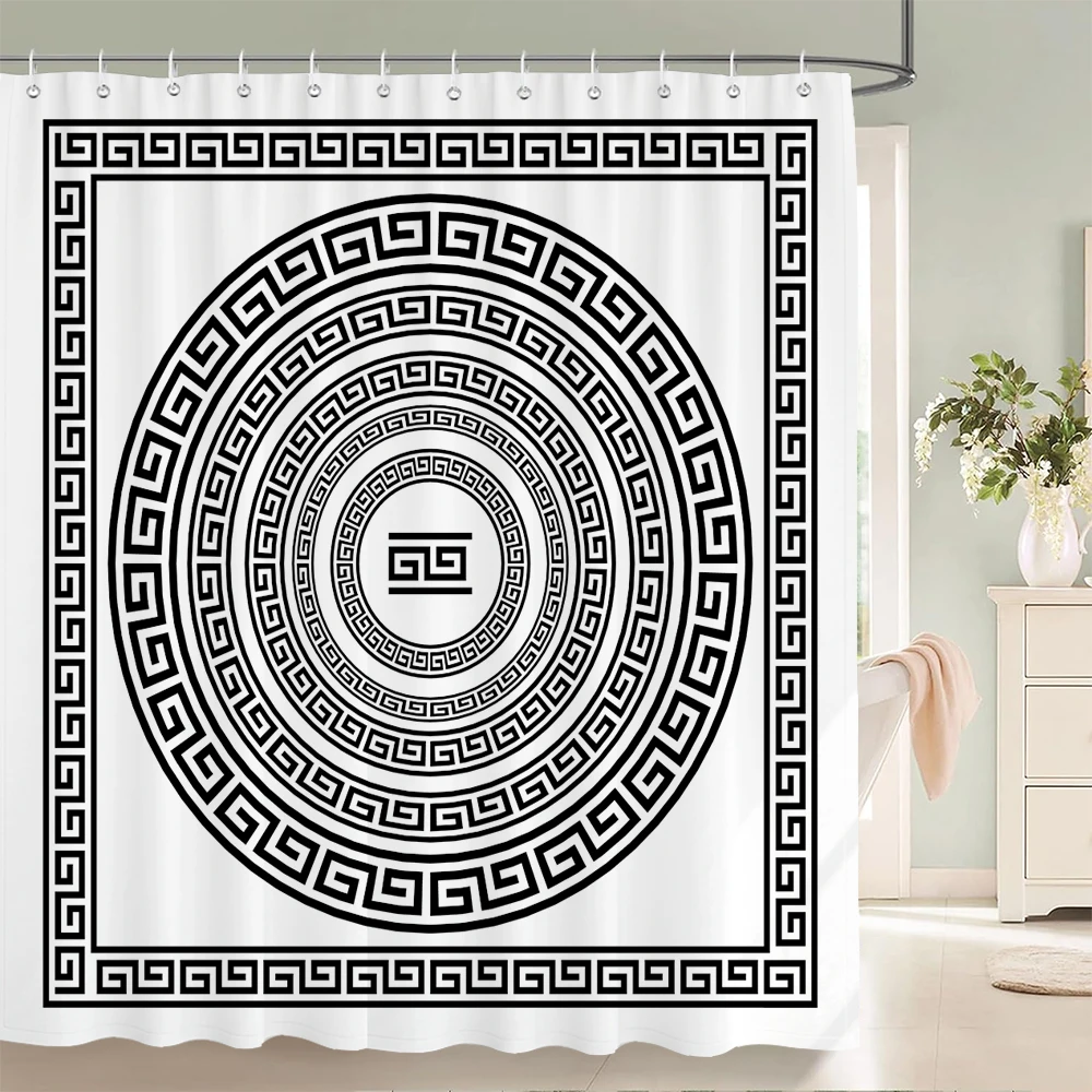 

Euporean Retro Ceramic Tile Pattern Shower Curtains Bath Curtain Waterproof With Hooks 180*240 Decoration Washable Fabric Screen