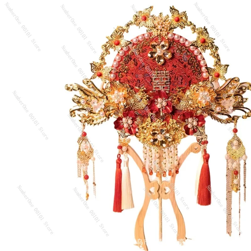 Round Fan Bride Wedding Double-Sided High-End Xiuhe Chinese Wedding Handheld Fan DIY Material Kit