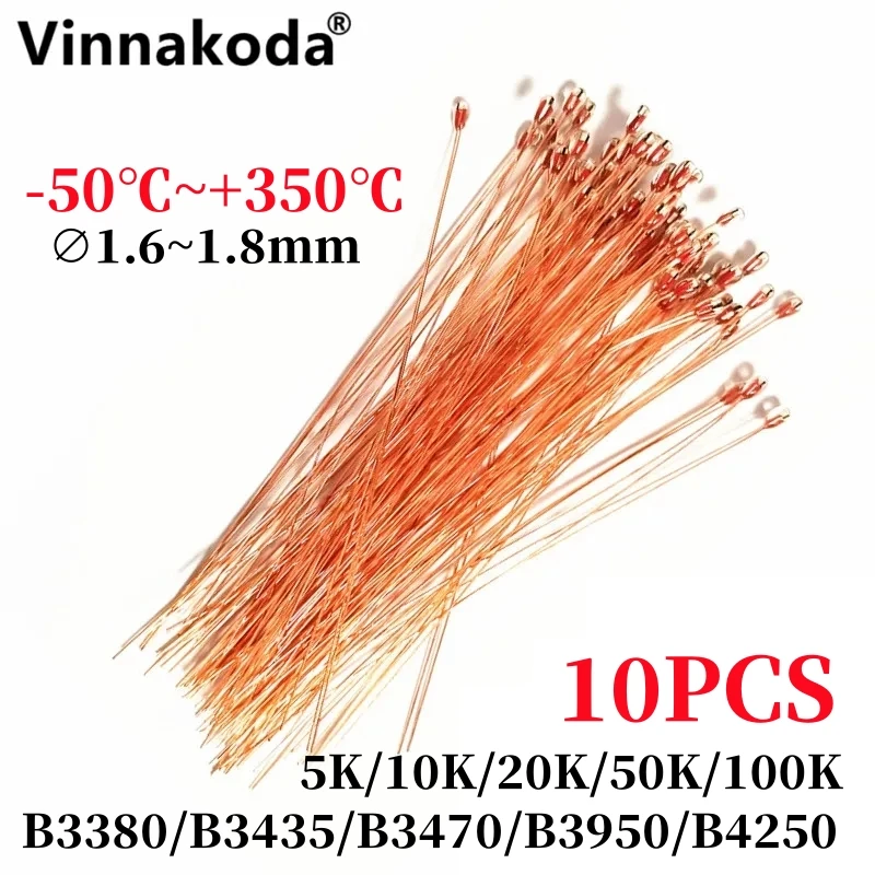 10 sztuk wysokotemperaturowych termistorów NTC MF51-1% wartość B 3950 4250 5K 10K 50K100K -50 ℃ ~+350 ℃