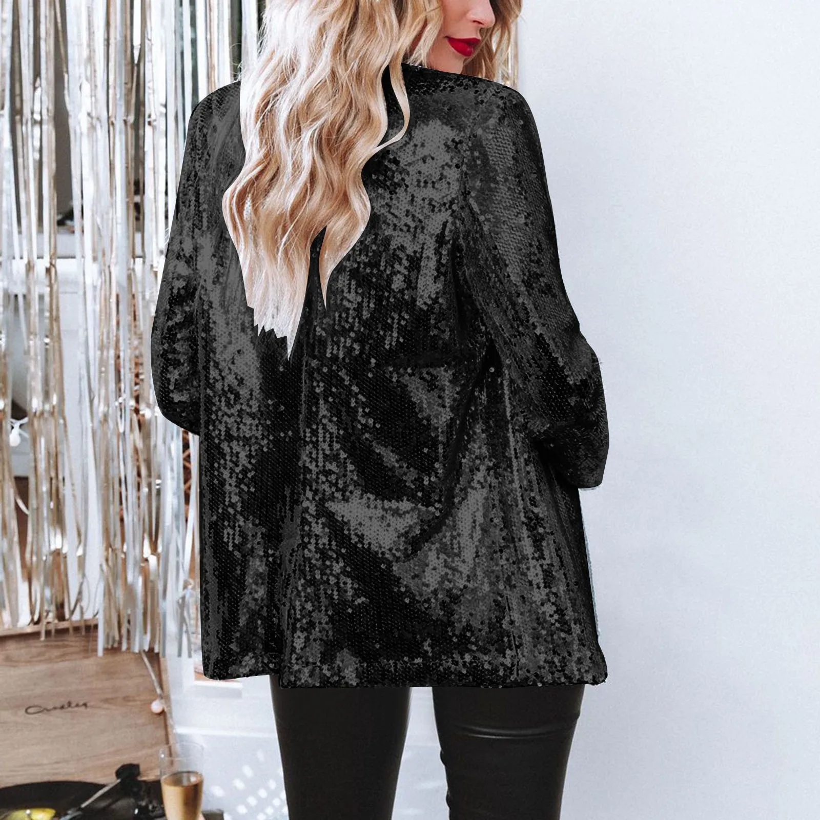 Women Shinny Sequins Blazer Casual Long Sleeve Shimmer Glitter Party Shiny Lapel Jacket Coat Fall Rave Outerwear Blazer Mujer