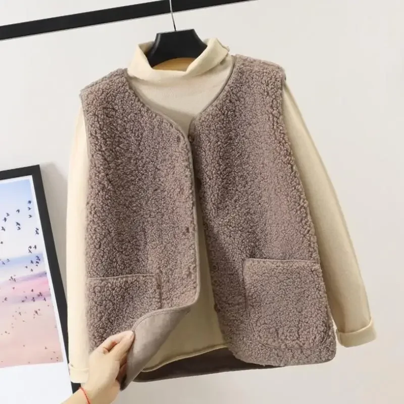 Nuova primavera autunno donna gilet con bottoni capelli di agnello inverno termico caldo gilet in pile spesso giacca senza maniche cappotti da donna